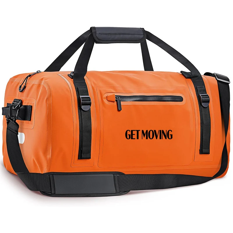 Orange waterproof travel duffel suitable for motorcycle cargo programs