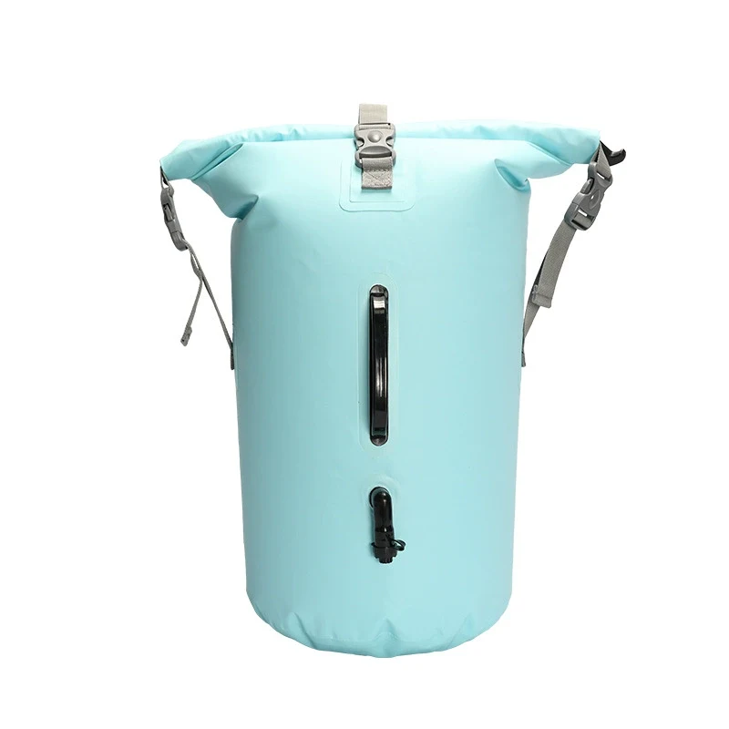Aqua roll-top bag showing a clean surface for promotional branding