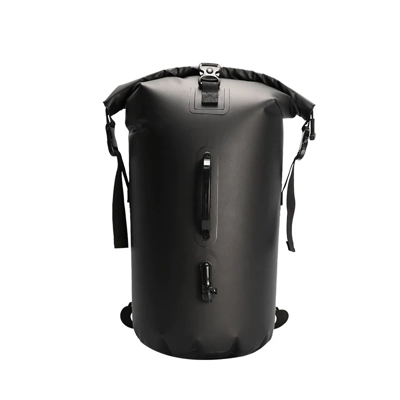 Black roll-top bag with front handle and air valve