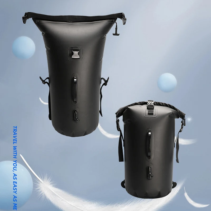 Waterproof bag shown during packing to demonstrate usable shape and packaging planning