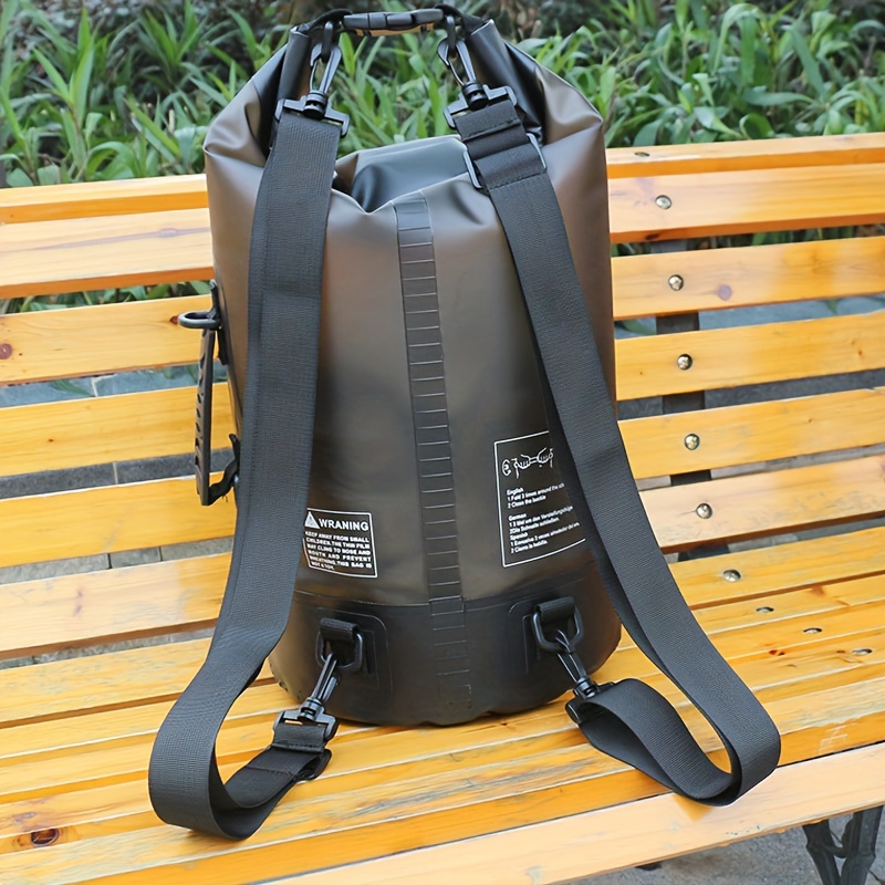 Black Two-Tone Roll-Top Waterproof Dry Bag: Rear construction
