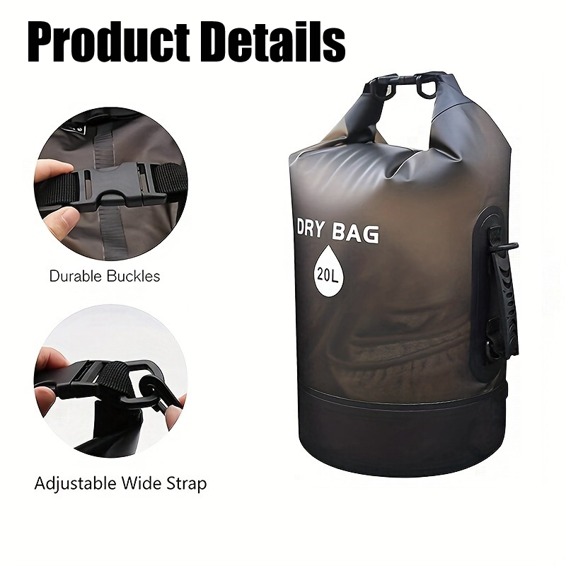 Black Two-Tone Roll-Top Waterproof Dry Bag: Pocket and strap details