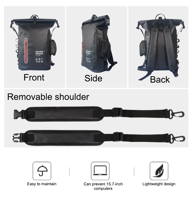 30L Coated Waterproof Backpack for Camping & Travel: Front side and back views