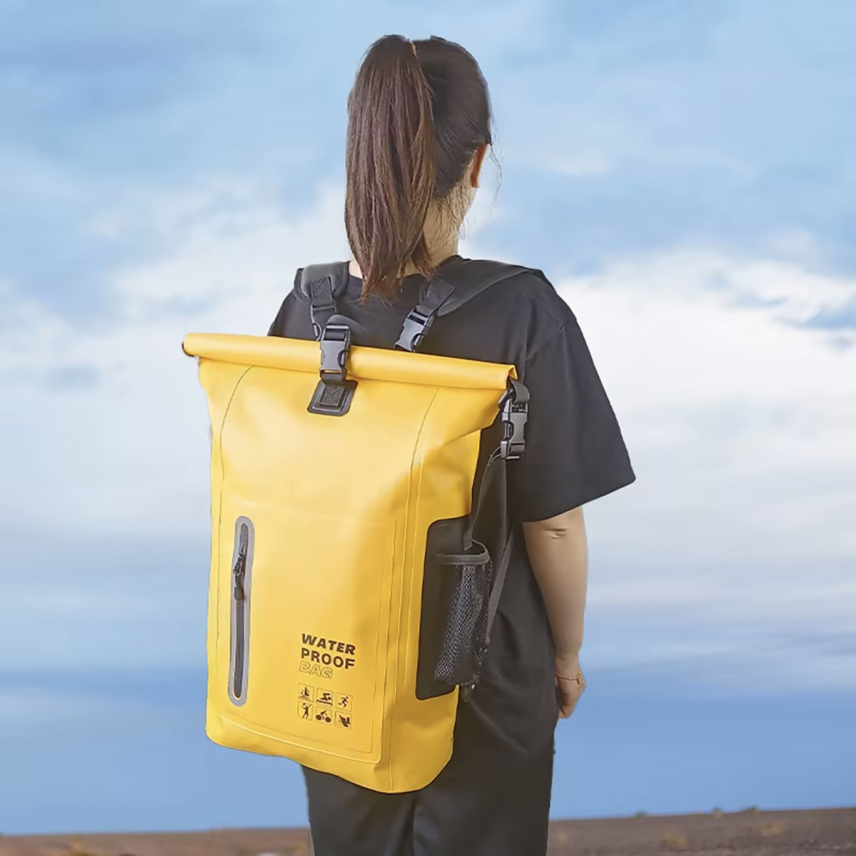 30L Coated Waterproof Backpack for Camping & Travel: Backpack carrying view