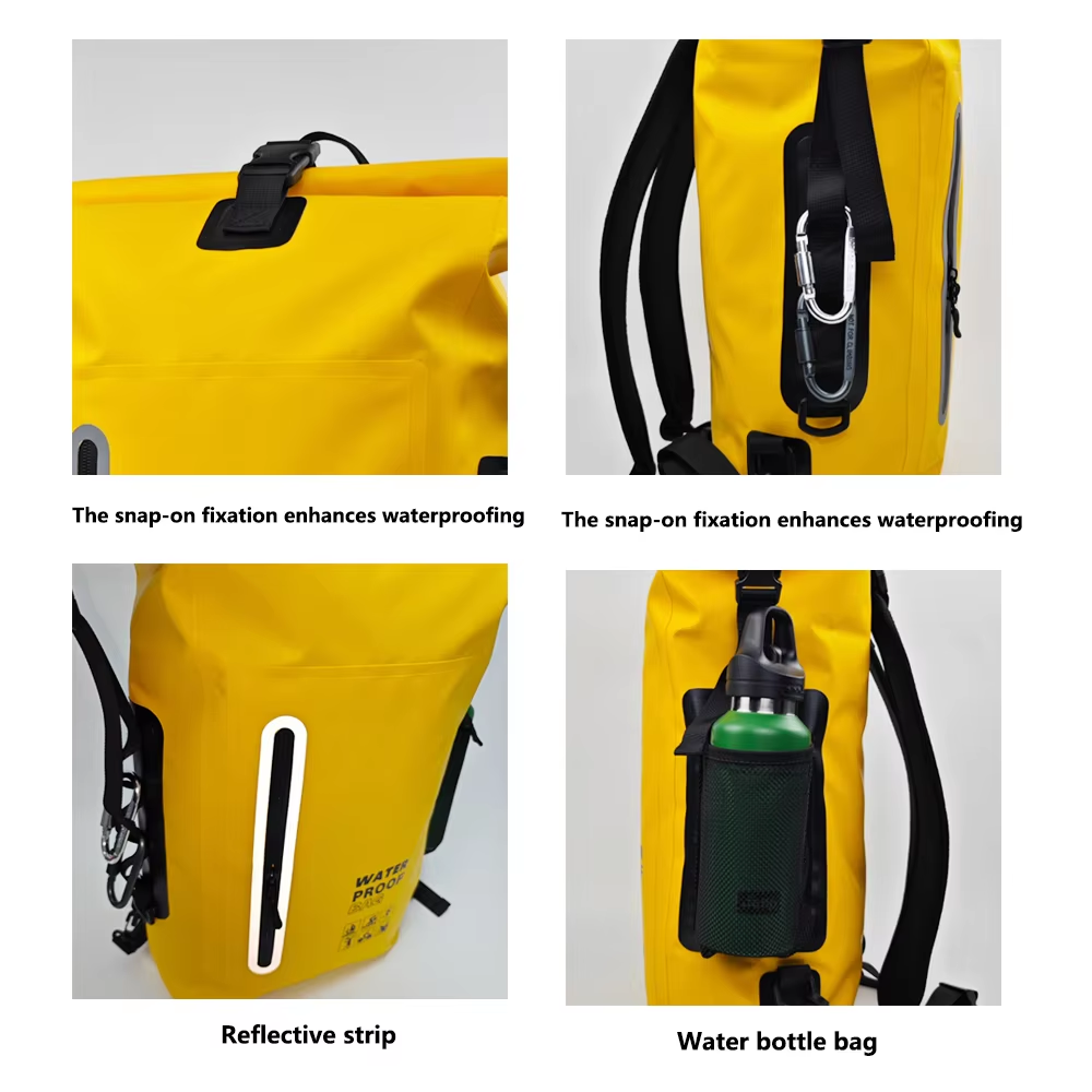 30L Coated Waterproof Backpack for Camping & Travel: Pocket and strap details