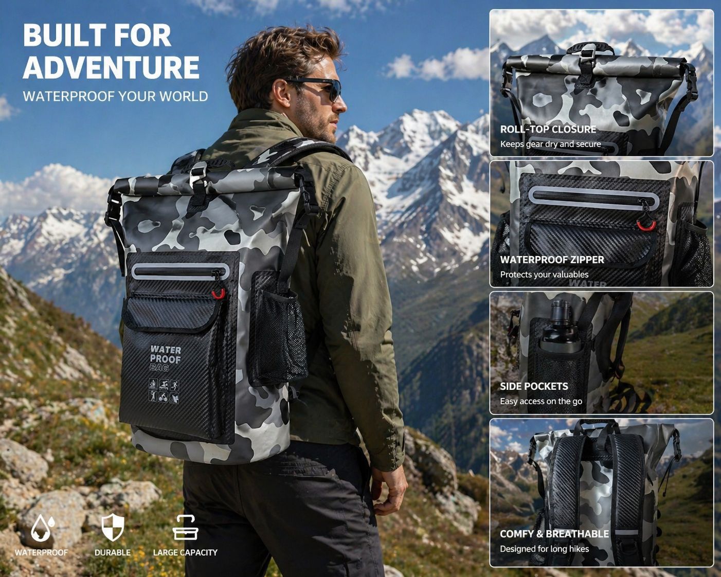 30L Color-Block Waterproof Travel Backpack: Outdoor collection view