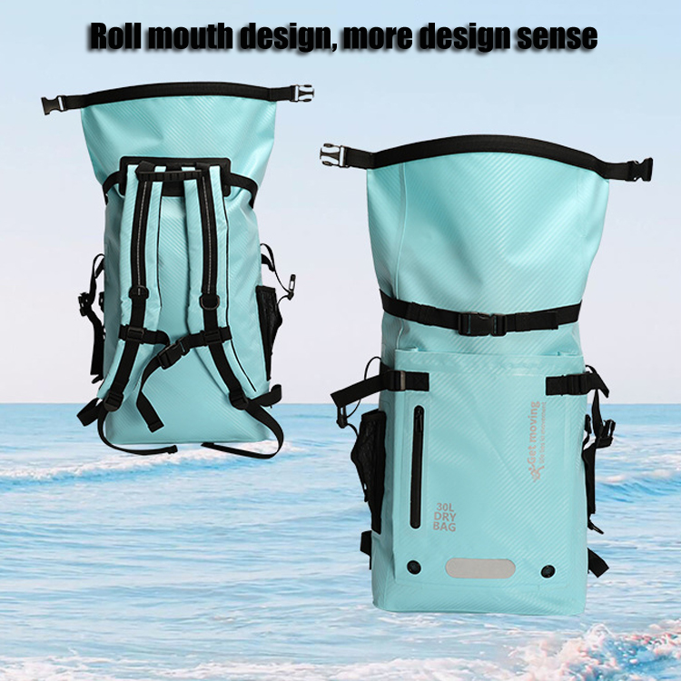 35L Fin-Storage Waterproof Diving Backpack: Front and back views