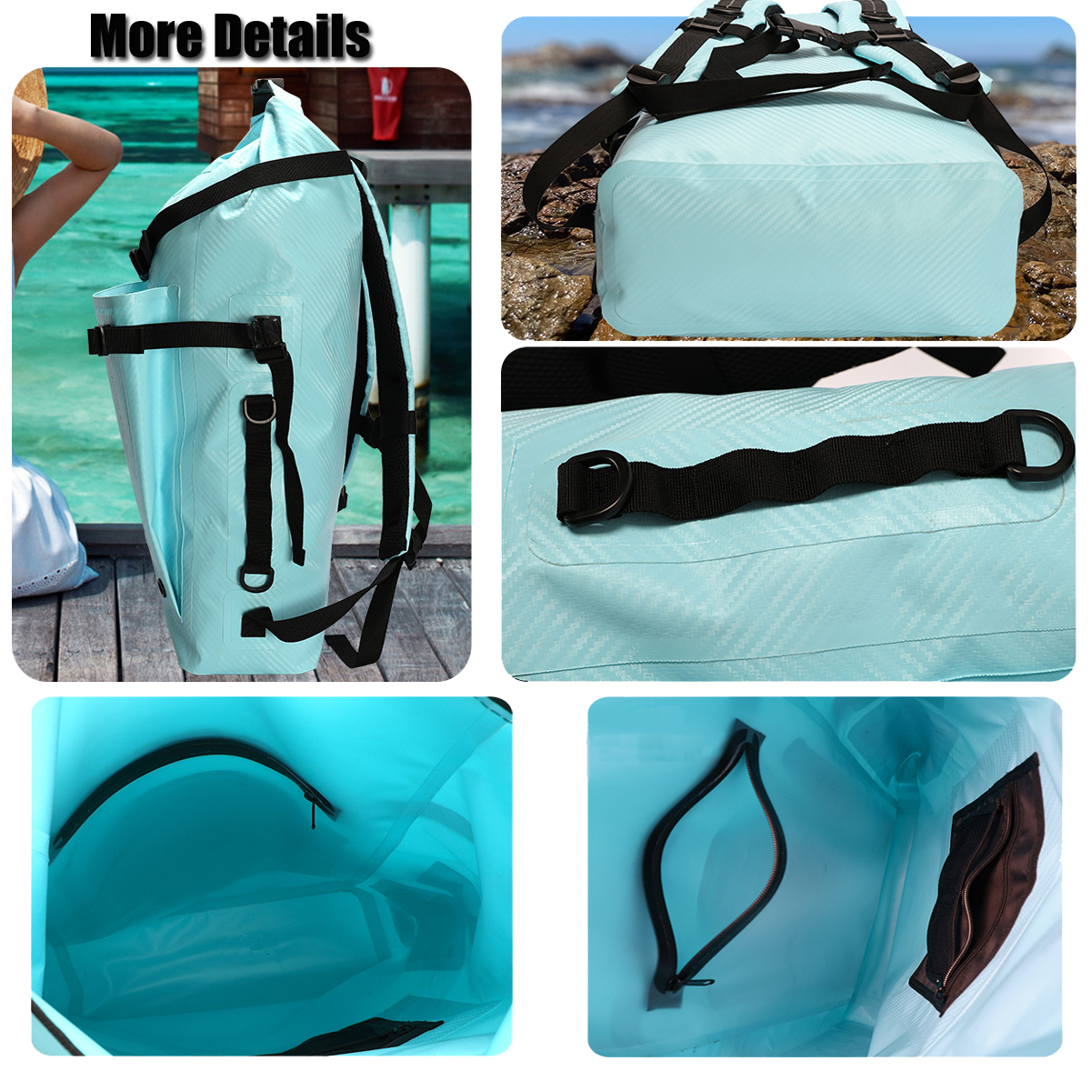 35L Fin-Storage Waterproof Diving Backpack: Handles and storage details