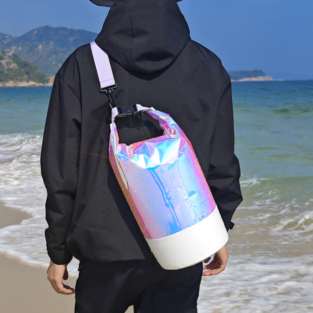 Holographic Roll-Top Waterproof Dry Bag: Carrying view