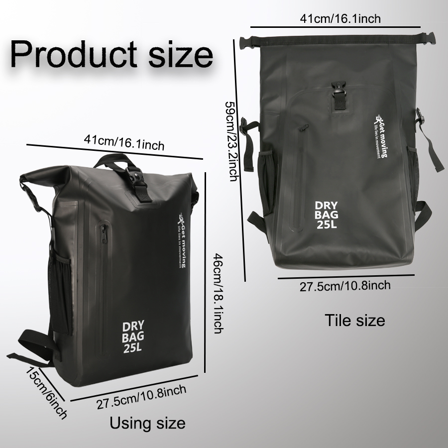 25L Waterproof Backpack with Inner Pocket: Size reference