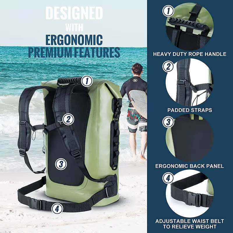 35L Mesh-Front Waterproof Backpack: Back panel and straps