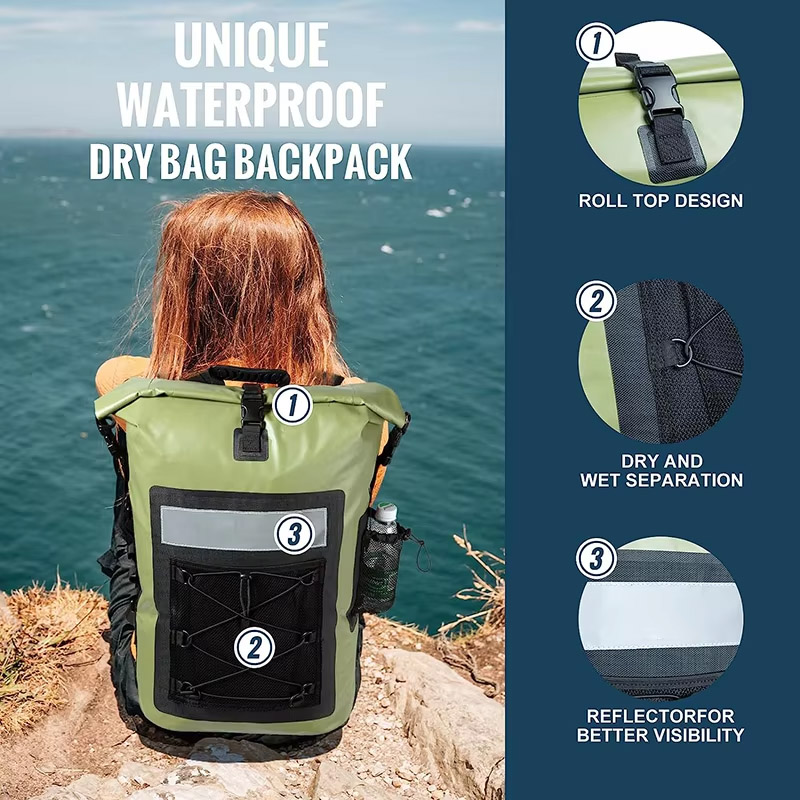 35L Mesh-Front Waterproof Backpack: Rear carrying view