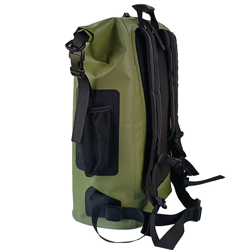 35L Mesh-Front Waterproof Backpack: Back and side view