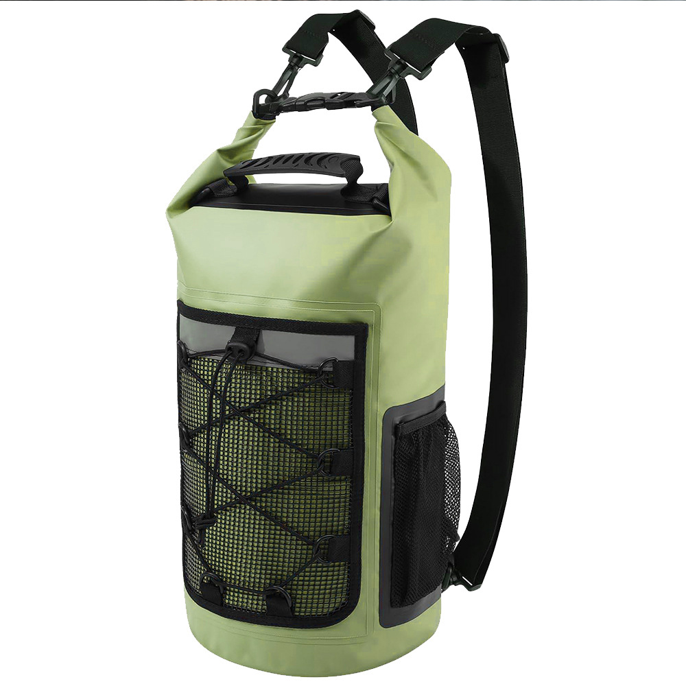 25L Mesh-Pocket Waterproof Carry Bag: Green option side view