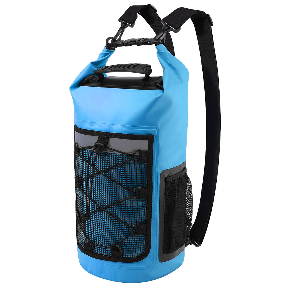25L Mesh-Pocket Waterproof Carry Bag: Blue option side view