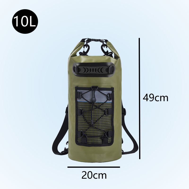 Mesh-Pocket Roll-Top Waterproof Dry Bag: 10L size reference