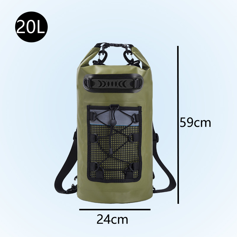 Mesh-Pocket Roll-Top Waterproof Dry Bag: 20L size reference