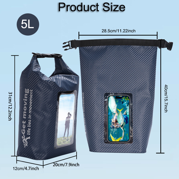 Mini Waterproof Dry Pouch with Phone Window: 5L size reference