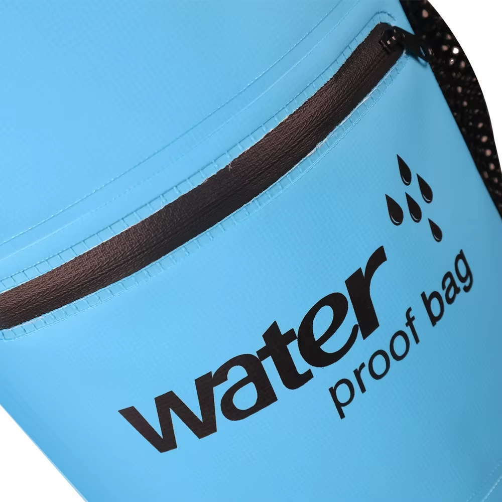 20L Three-Color Waterproof Dry Bag with Zip Pocket: Front zipper detail