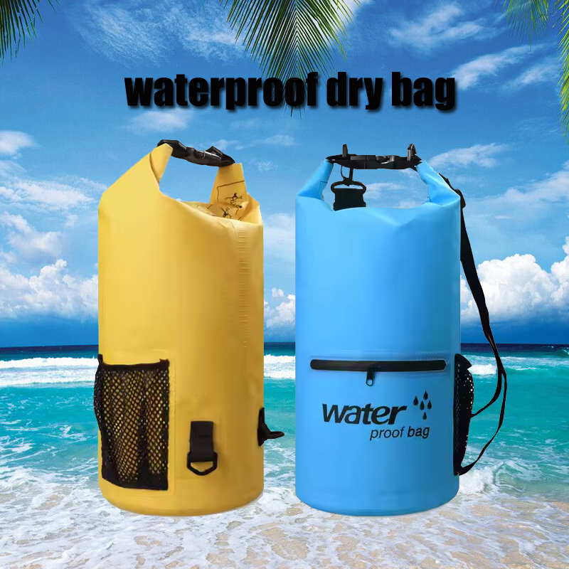 20L Three-Color Waterproof Dry Bag with Zip Pocket: Beach collection