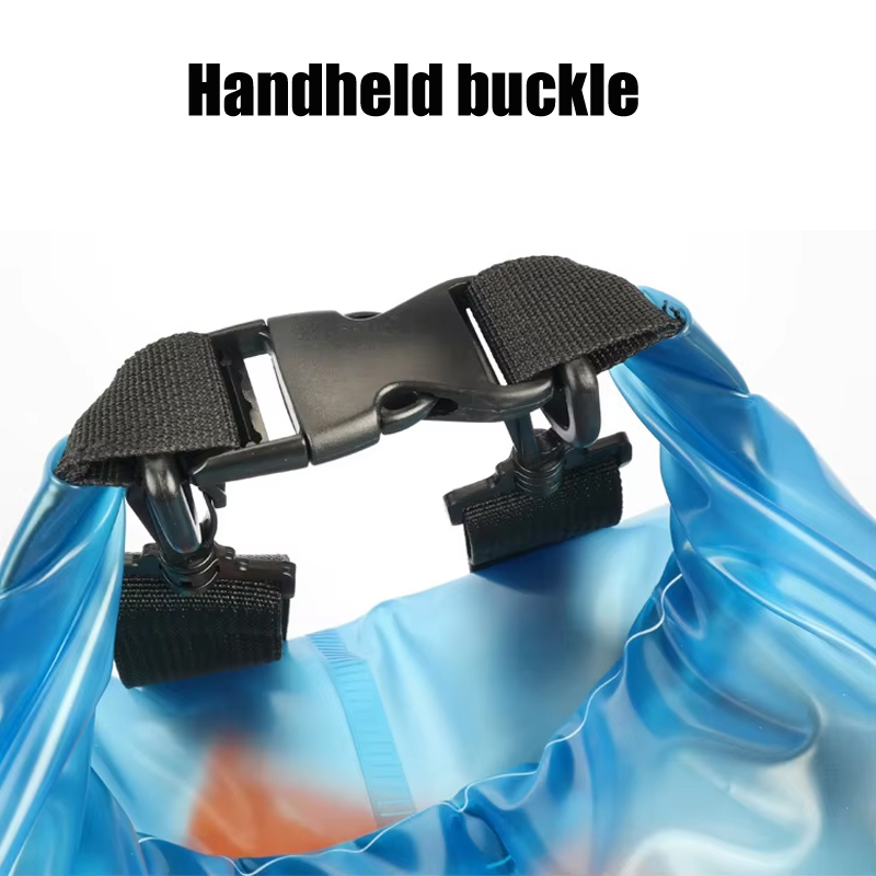 25L Transparent Blue Waterproof Dry Backpack: Buckle detail