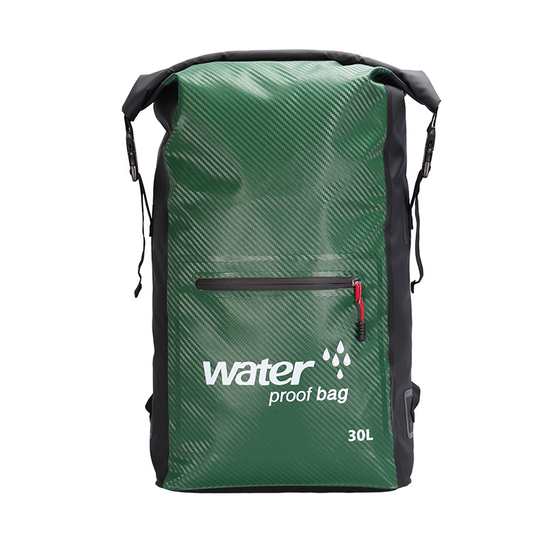 30L Carbon-Fiber-Textured Waterproof Dry Backpack: Green option reference