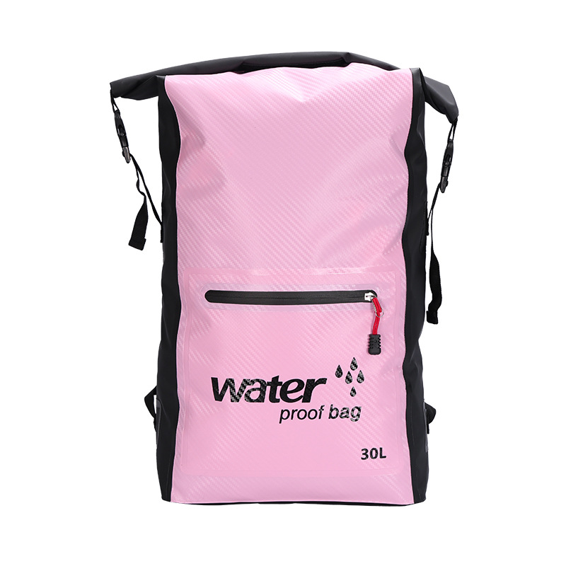 30L Carbon-Fiber-Textured Waterproof Dry Backpack: Pink option reference
