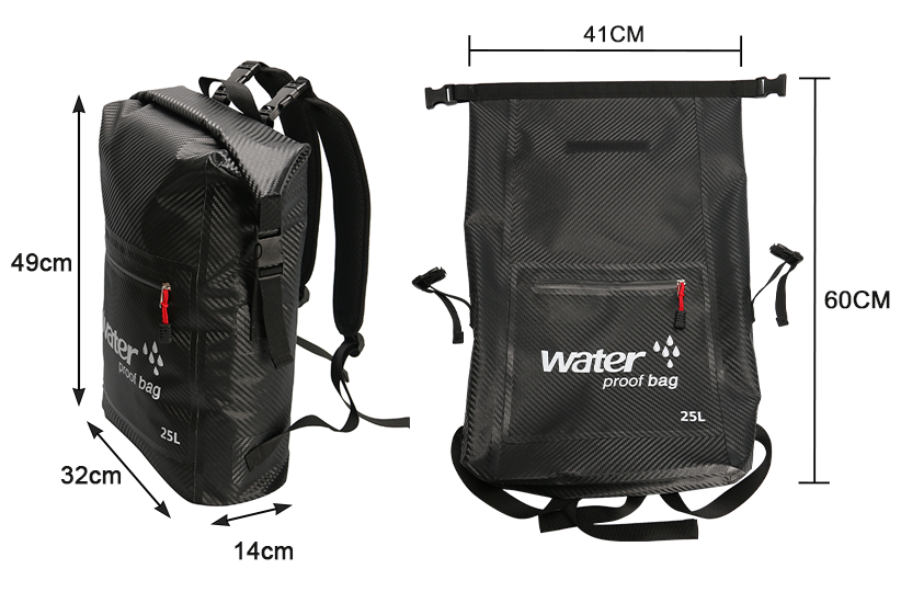 30L Carbon-Fiber-Textured Waterproof Dry Backpack: Size reference