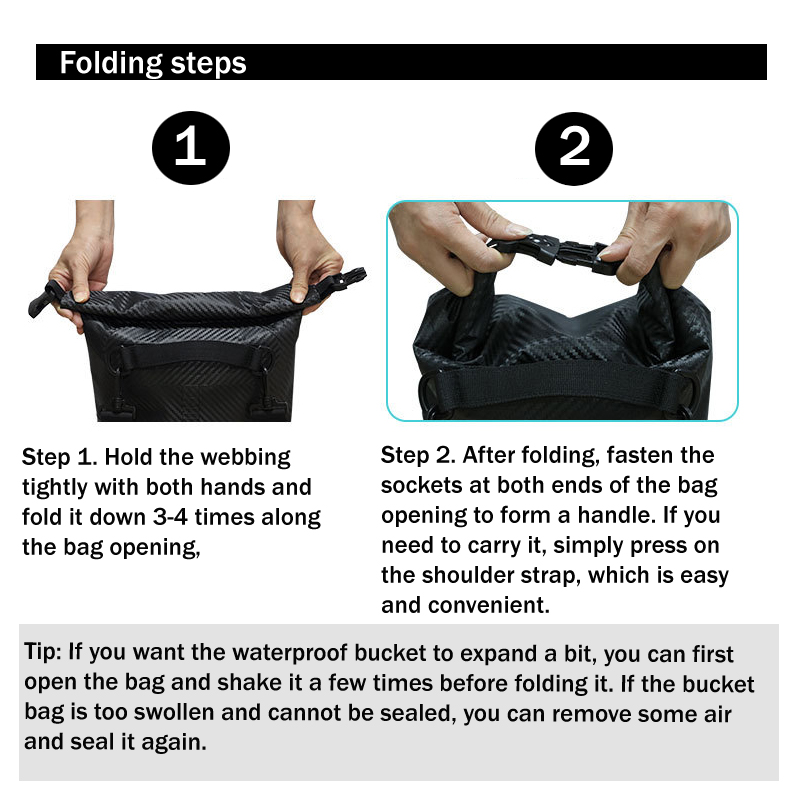 Carbon-Fiber-Textured Roll-Top Dry Bag with Window: Roll-top closure guide