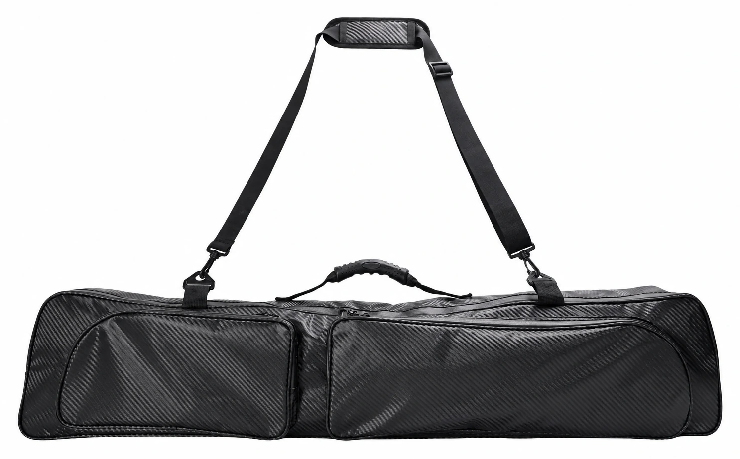 Black long fin gear bag with twin front pockets carry grip and padded detachable shoulder strap
